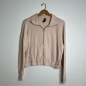 Vuori Pink Organic Cotton Long Sleeve Half Zip Front Cropped Sweatshirt Size S